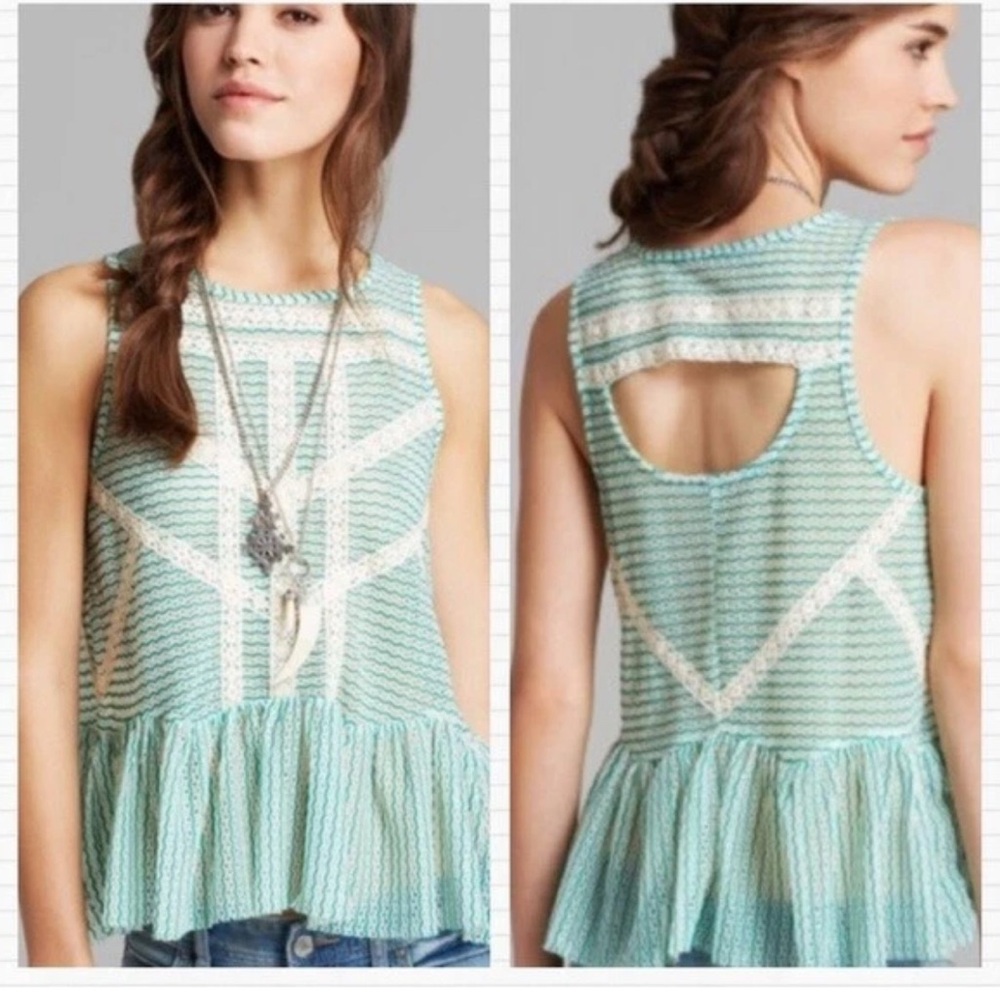 Free people Green and White Top